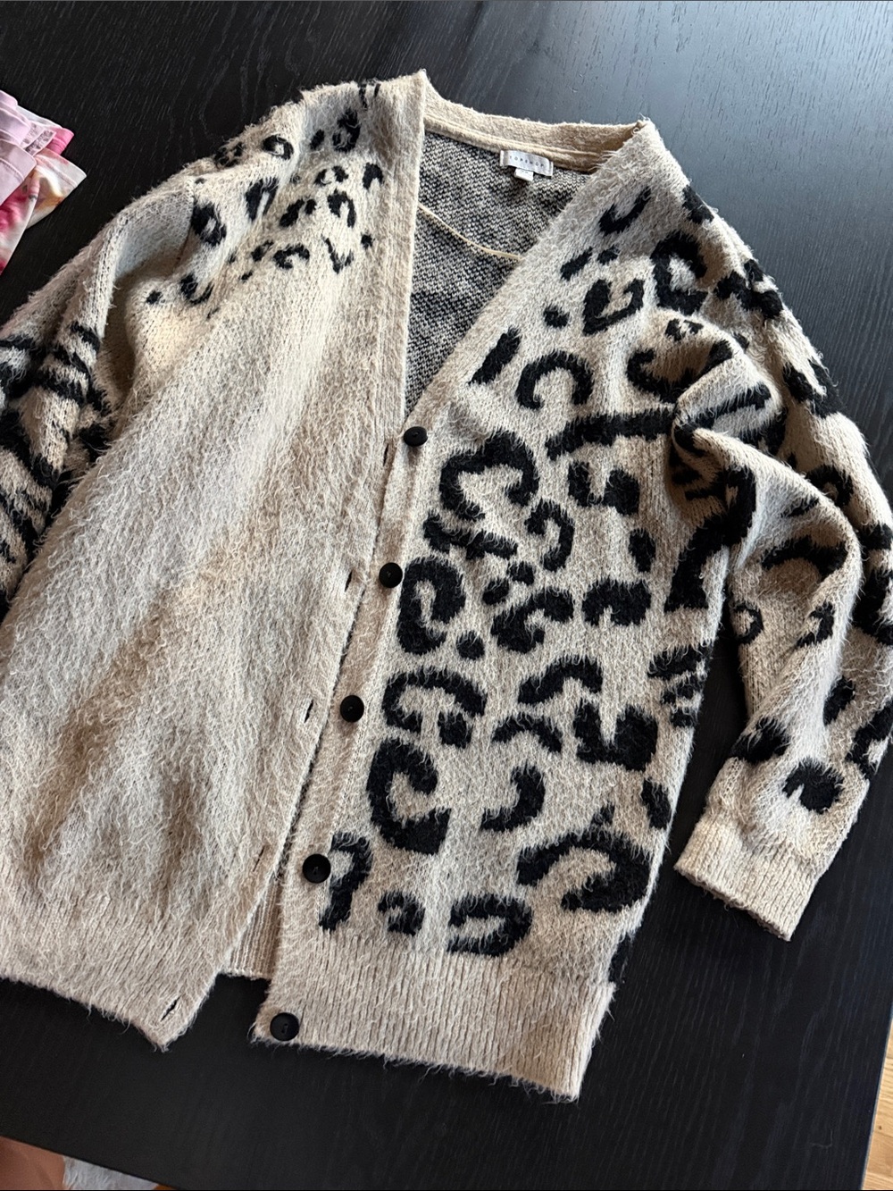 Topshop Beige and Black Leopard-Pattern Cardigan